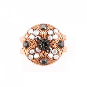Inel placat cu Aur roz de 24K, cu cristale Swarovski, Black Diamond | 7506-747RG-Multicolor-8043