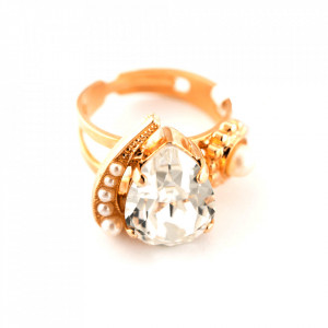 Inel placat cu Aur roz de 24K, cu cristale Swarovski, Crystal Pearl's | 72009-M48001RG-Transparent-7763