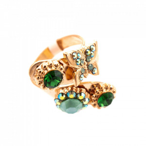 Inel placat cu Aur roz de 24K, cu cristale Swarovski, Fern | 7063-2143RG-Verde-8033