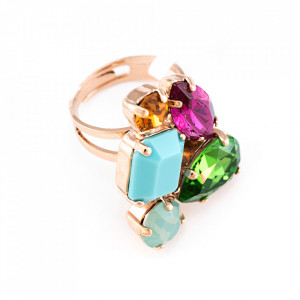 Inel placat cu Aur roz de 24K, cu cristale Swarovski, Happy Days | 7402-1007RG-Multicolor-7933