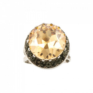 Inel placat cu rodiu, cu cristale Swarovski, Earl Grey | 7007-1132RO-Alb/Gri-8983