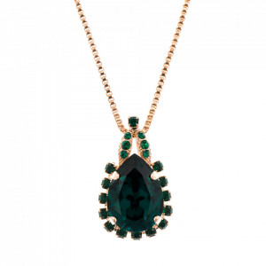 Pandantiv cu lant placat cu Aur roz de 24K, cu cristale Swarovski, Emerald - Colors | 5098/8-205205RG-Alb-6423
