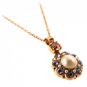 Pandantiv cu lant placat cu Aur roz de 24K, cu cristale Swarovski, Romance | 5417-139-10RG-Multicolor-7383