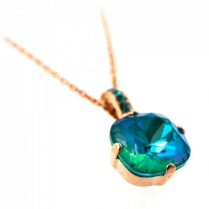 Pandantiv cu lant placat cu Aur roz de 24K, cu cristale Swarovski, Nightfall | 5326/2-379142RG-Verde-7373