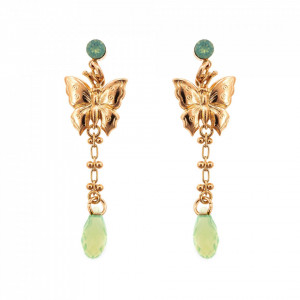 Cercei placati cu Aur roz de 24K, cu cristale Swarovski, Fern | 1622-294RG2-Verde-6144
