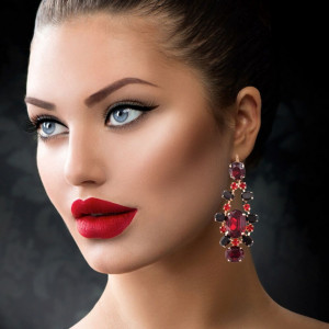 Cercei placati cu Aur roz de 24K, cu cristale Swarovski, Lady In Red | 1413/2-1070RG6-Rosu-5944