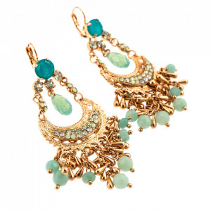 Cercei placati cu Aur roz de 24K, cu cristale Swarovski, Sapphire Sky | 1043-M1065RG6-Turquoise-9194