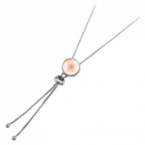 Colier placat cu argint - Bolo Rose-Quartz cu piatra semipretioasa Quartz Roz