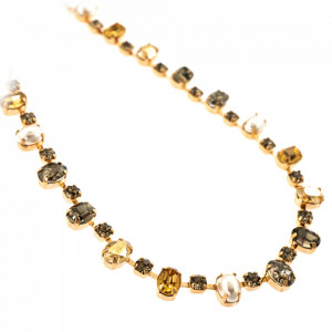Colier placat cu Aur roz de 24K, cu cristale Swarovski, Earl Grey | 3508/3-1132RG-Gri/Bej-9134