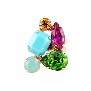 Inel placat cu Aur roz de 24K, cu cristale Swarovski, Happy Days | 7402-1007RG-Multicolor-7564