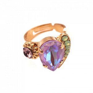 Inel placat cu Aur roz de 24K, cu cristale Swarovski, Lavender | 72009-1910RG-Multicolor-7754
