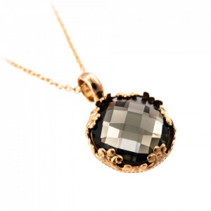 Pandantiv cu lant placat cu Aur roz de 24K, cu cristale Swarovski, Black Diamond | 5323/2-215ARG-Gri-7354