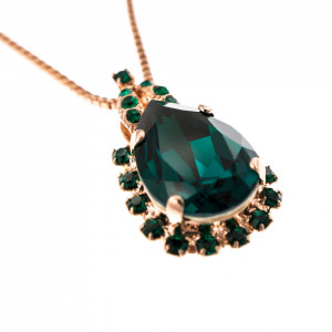 Pandantiv cu lant placat cu Aur roz de 24K, cu cristale Swarovski, Emerald - Colors | 5098/8-205205RG-Alb-7034