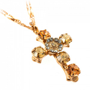 Pandantiv cu lant placat cu Aur roz de 24K, cu cristale Swarovski, Earl Grey | 5127-1132RG-Gri/Bej-9024