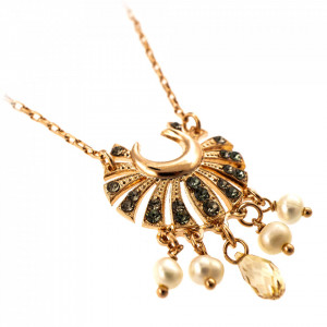 Pandantiv cu lant placat cu Aur roz de 24K, cu cristale Swarovski, Earl Grey | 5509/1-1132RG-Gri/Bej-9054