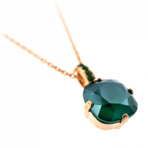 Pandantiv cu lant placat cu Aur roz de 24K, cu cristale Swarovski, Fern | 5326/2-393252RG-Verde-7374