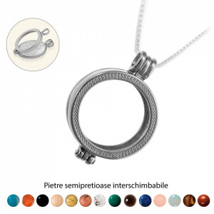Pandantiv Magic Pendant, placat cu argint, Secret Stone Collection, cu pietre semipretioase interschimbabile-Argintiu-8854