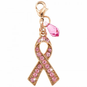 Charm placat cu Aur roz de 24K, cu cristale originale, Cancer Awareness | 6255-223RG