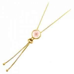 Colier placat cu aur - Bolo Rose-Quartz cu piatra semipretioasa Quartz Roz-Roz-8805