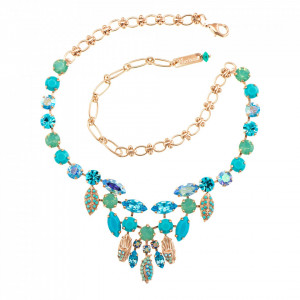 Colier placat cu Aur roz de 24K, cu cristale Swarovski, Cindy | 3528-2677RG-Verde-4515
