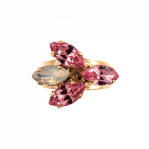 Inel placat cu Aur roz de 24K, cu cristale Swarovski, Antigua | 7238/5-223-1RG-Roz-7905
