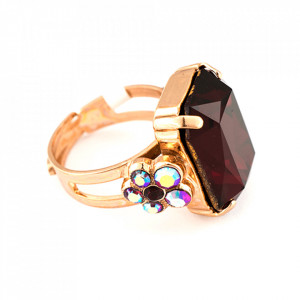 Inel placat cu Aur roz de 24K, cu cristale Swarovski, Lady In Red | 7002/1-208RG-Rosu-7415