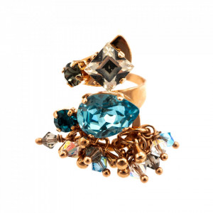 Inel placat cu Aur roz de 24K, cu cristale Swarovski, Nightfall | 7504-1114RG-Albastru-7635