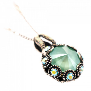 Pandantiv cu lant placat cu Argint 925, cu cristale Swarovski, Fern | 5070-2143SP-Verde-7005