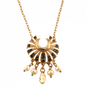 Pandantiv cu lant placat cu Aur roz de 24K, cu cristale Swarovski, Earl Grey | 5509/1-1132RG-Gri/Bej-9055