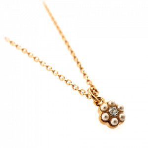 Pandantiv cu lant placat cu Aur roz de 24K, cu cristale Swarovski, Earl Grey | 5166/10-1132RG-Alb/Gri-9105