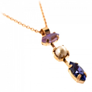 Pandantiv cu lant placat cu Aur roz de 24K, cu cristale Swarovski, Romance | 5105-139-10RG-Mov-7055