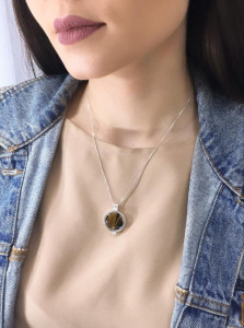 Pandantiv Magic Pendant, placat cu argint, Secret Stone Collection, cu pietre semipretioase interschimbabile-Argintiu-8675