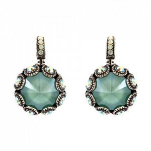 Cercei placati cu Argint 925, cu cristale Swarovski, Fern | 1386-2143SP6-Verde-5526