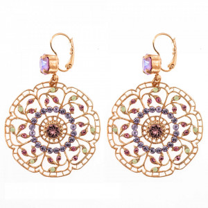 Cercei placati cu Aur roz de 24K, cu cristale Swarovski, Lavender | 1210-1910RG6-Multicolor-5826
