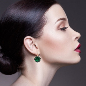 Cercei placati cu Aur roz de 24K, cu cristale Swarovski, Emerald | 1133/1-205RG6-Verde-2226