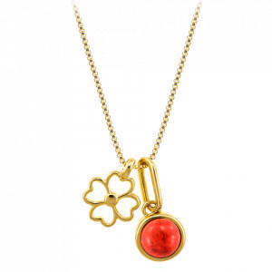 Colier placat cu aur Lucky Four Leaf Clover si piatra semipretioasa Rose Howlite