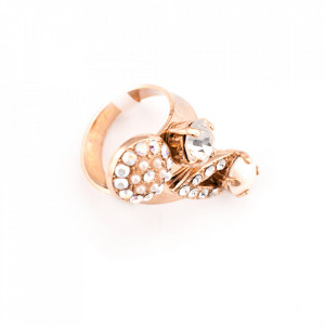 Inel placat cu Aur roz de 24K, cu cristale Swarovski, Crystal Pearl's | 7526-M48001RG-Alb-8056