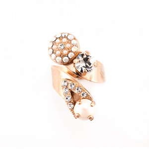 Inel placat cu Aur roz de 24K, cu cristale Swarovski, Crystal Pearl's | 7526-M48001RG-Alb-7656