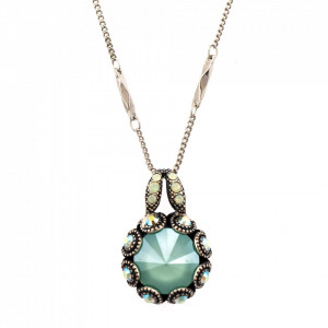 Pandantiv cu lant placat cu Argint 925, cu cristale Swarovski, Fern | 5070-2143SP-Verde-6386