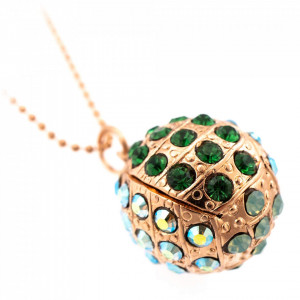 Pandantiv cu lant placat cu Aur roz de 24K, cu cristale Swarovski, Fern | 5076-2143RG-Verde-7026