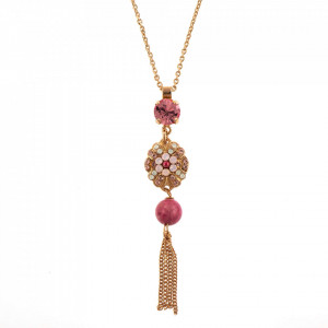 Pandantiv cu lant placat cu Aur roz de 24K, cu cristale Swarovski, Antigua | 5026/2-M223-1RG-Roz-6296