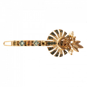 Agrafa de par placata cu Aur roz de 24K, cu cristale Swarovski, Earl Grey | 9509/2-1132RG-Gri/Bej-9027