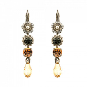 Cercei placati cu rodiu, cu cristale Swarovski, Earl Grey | 1320-1132RO6-Gri/Bej-9007