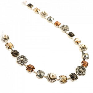 Colier placat cu rodiu, cu cristale Swarovski, Earl Grey | 3504/2-1132RO-Gri/Bej-9017