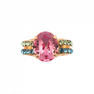 Inel placat cu Aur roz de 24K, cu cristale Swarovski, Spring Flowers | 7123-2141RG-Multicolor-8247
