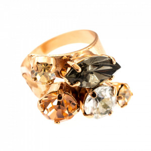 Inel placat cu Aur roz de 24K, cu cristale Swarovski, Earl Grey | 7515-1132RG-Gri/Bej-9077