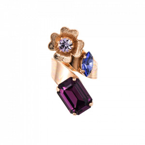 Inel placat cu Aur roz de 24K, cu cristale Swarovski, Purple Rain | 7099/1-1062RG-Mov-7617