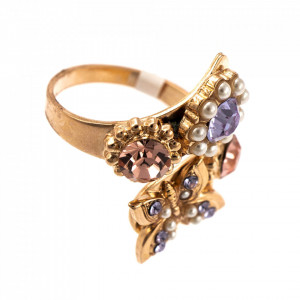Inel placat cu Aur roz de 24K, cu cristale Swarovski, Romance | 7063-139-10RG-Multicolor-8027