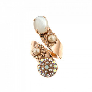 Inel placat cu Aur roz de 24K, cu cristale Swarovski, Seashell | 7416-M1201RG-Alb-7597