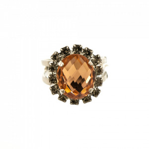 Inel placat cu rodiu, cu cristale Swarovski, Earl Grey | 7090/4-1132RO-Gri/Bej-8967